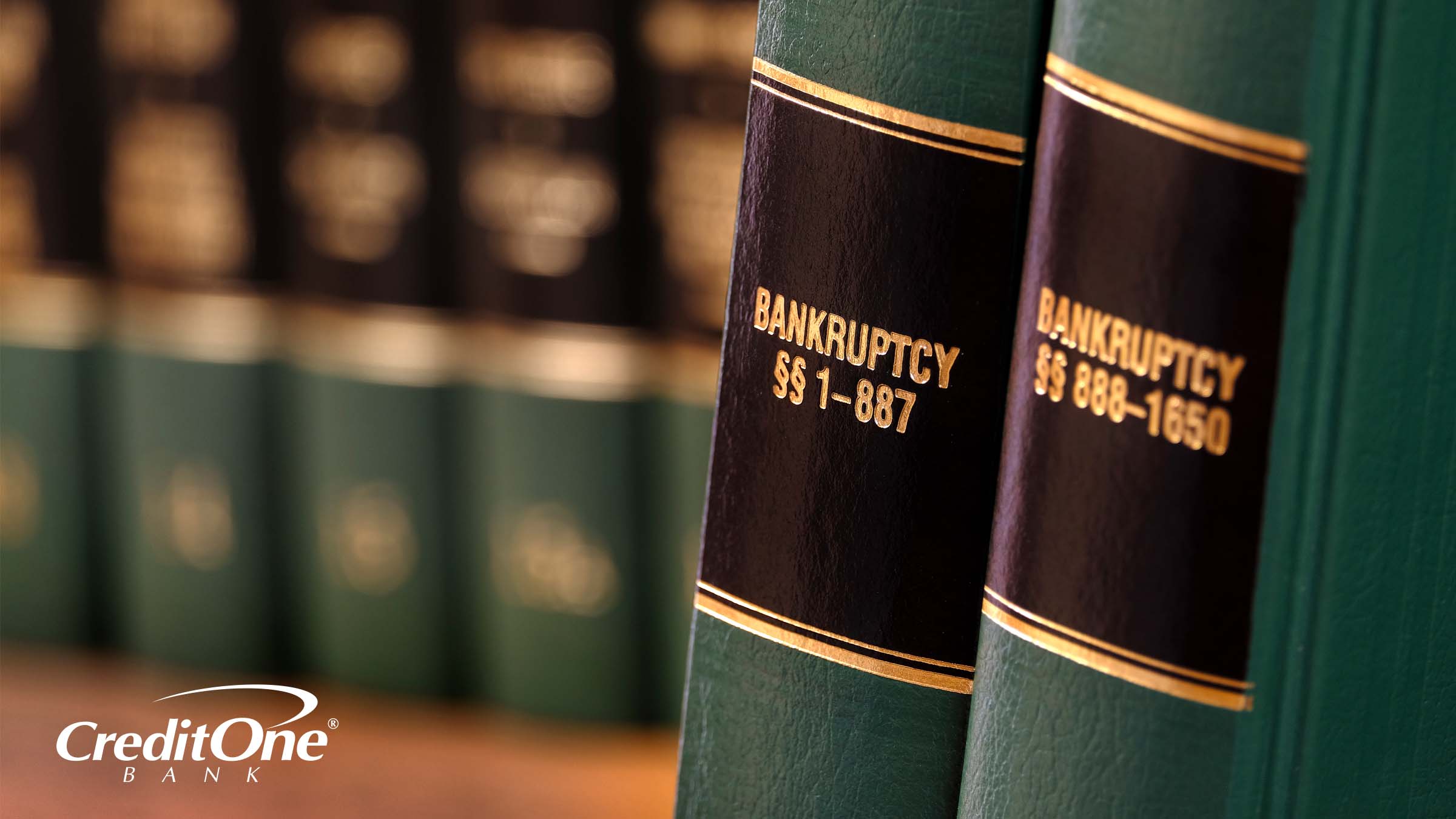 Two green hardcover books display the titles “Bankruptcy Sections 1-887” and “Bankruptcy Sections 888-1650.” These legal reference books would likely offer a very comprehensive account of what Chapter 13 bankruptcy is.