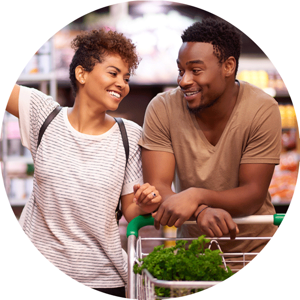 Man and woman shopping for groceries