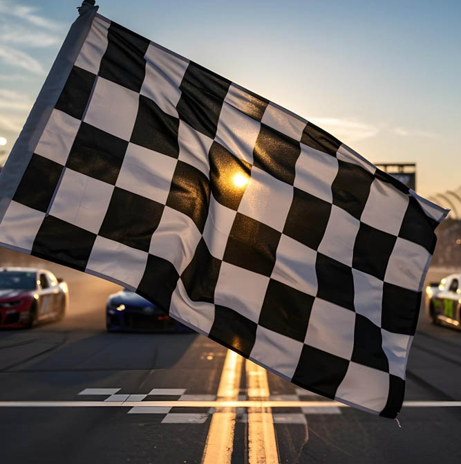 Checkered race flag waving